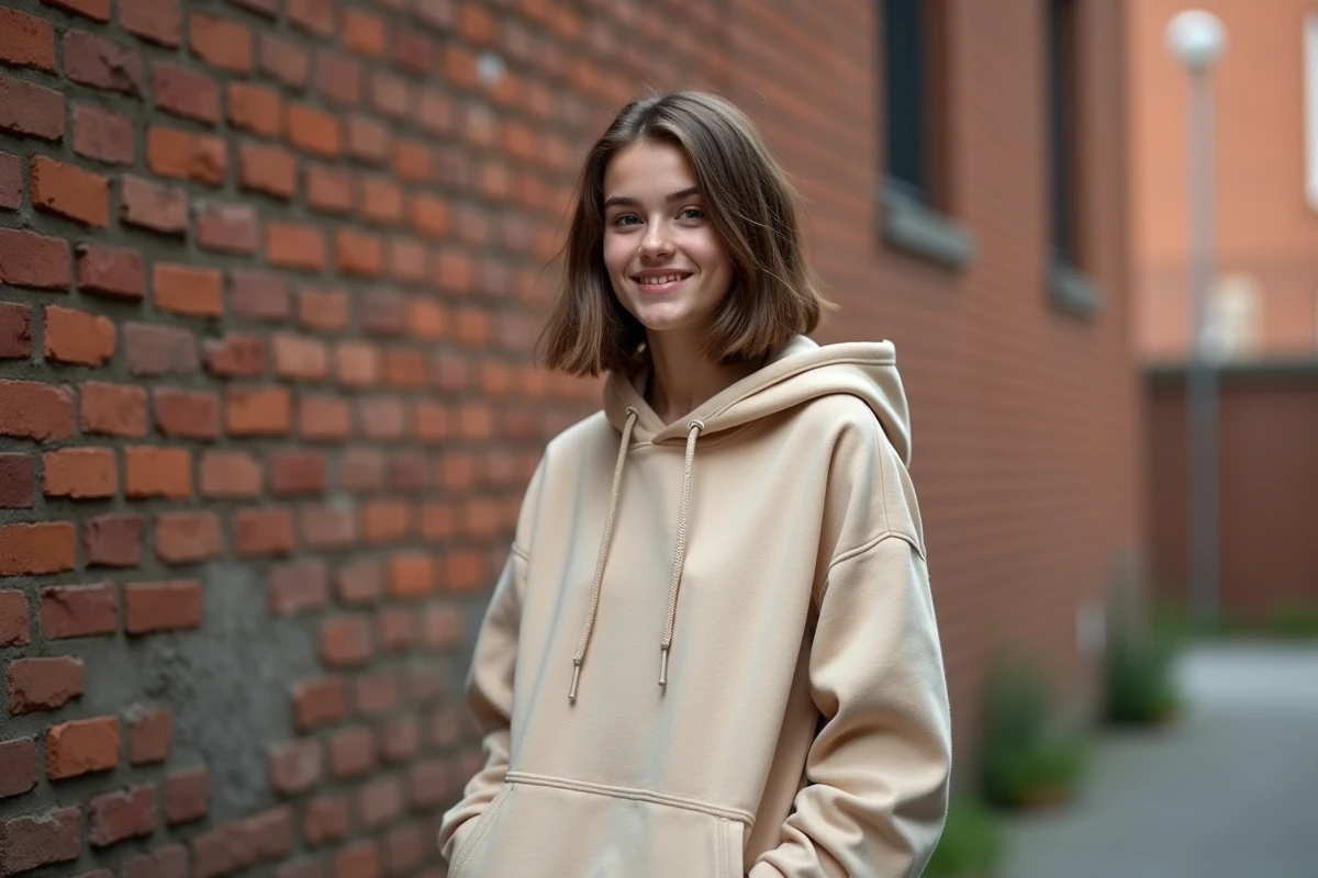 Adolescente avec coupe casquette lisse dans la rue