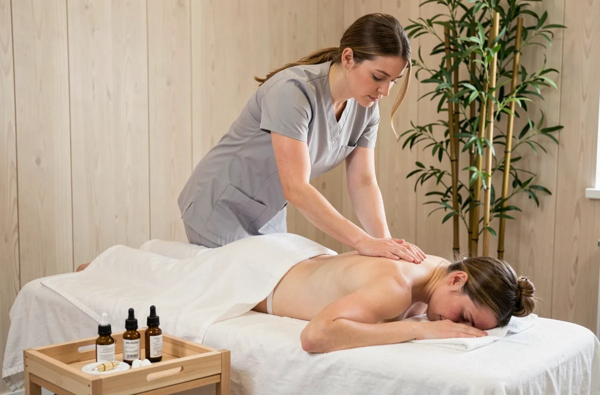 Massage bien-être réalisé par une thérapeute sur une cliente allongée chez Bien-Être et Sourire à Besançon