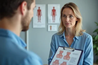 Femme en consultation avec un chirurgien esthétique