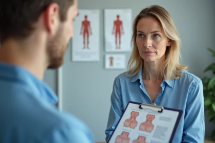 Femme en consultation avec un chirurgien esthétique