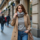 Femme en trench beige dans une ville animée