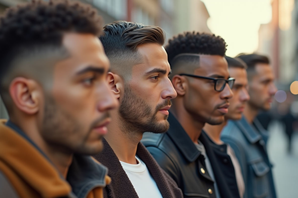 Groupe d hommes avec différentes coupes fade en extérieur