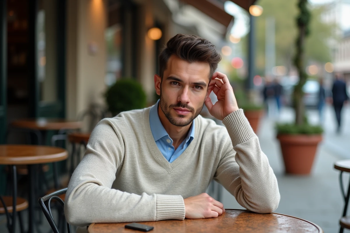 Jeune homme professionnel au café en terrasse