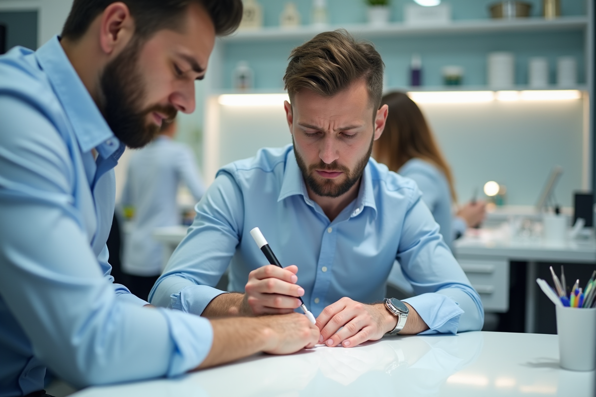 Homme au salon de manucure recevant un soin des ongles