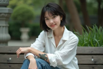 Jeune femme avec tatouage tortue sur le poignet en jardin urbain