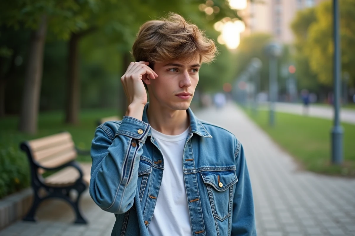 Jeune homme dans un parc urbain avec coiffure naturelle