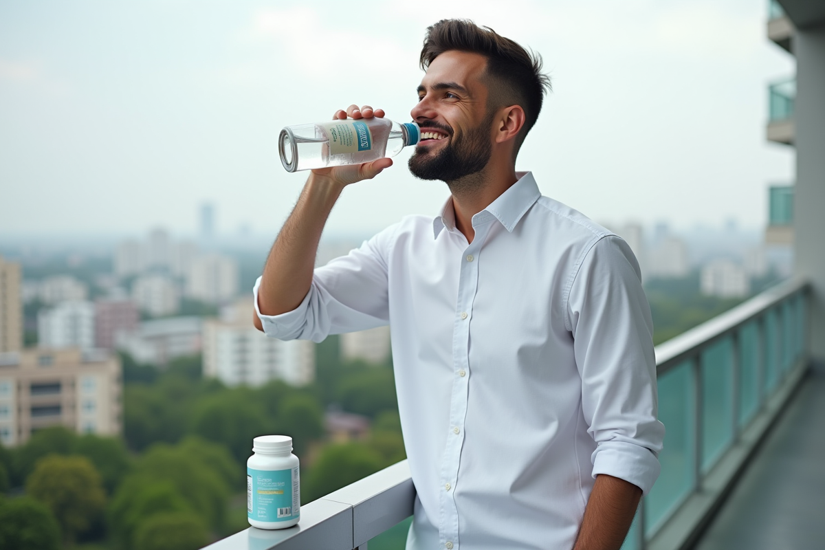 Jeune homme souriant buvant de l