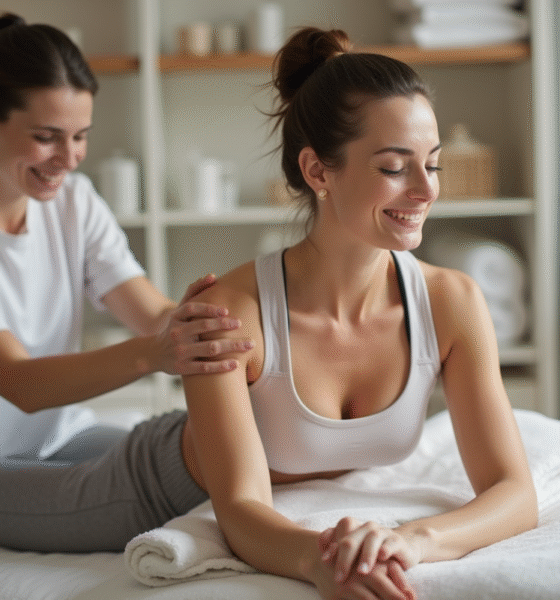 Femme recevant un massage relaxant dans un centre bien etre