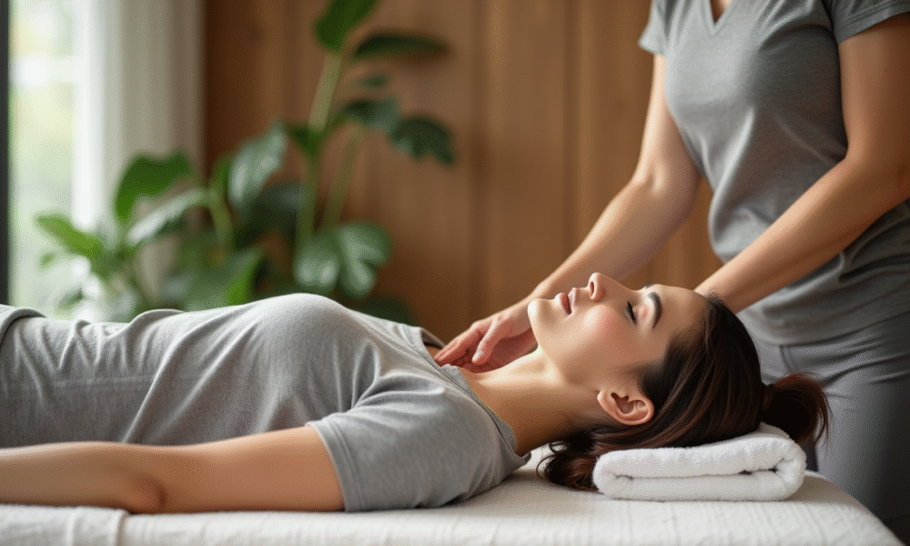 Femme recevant un massage relaxant dans un spa moderne