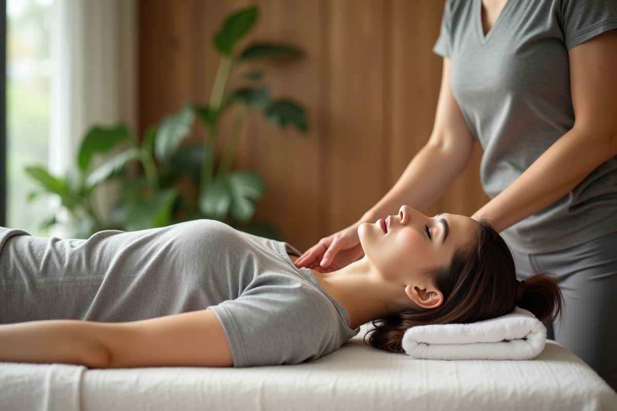 Femme recevant un massage relaxant dans un spa moderne