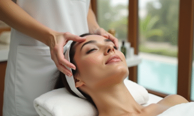 Femme recevant un massage facial dans un spa moderne