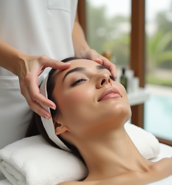 Femme recevant un massage facial dans un spa moderne