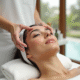 Femme recevant un massage facial dans un spa moderne