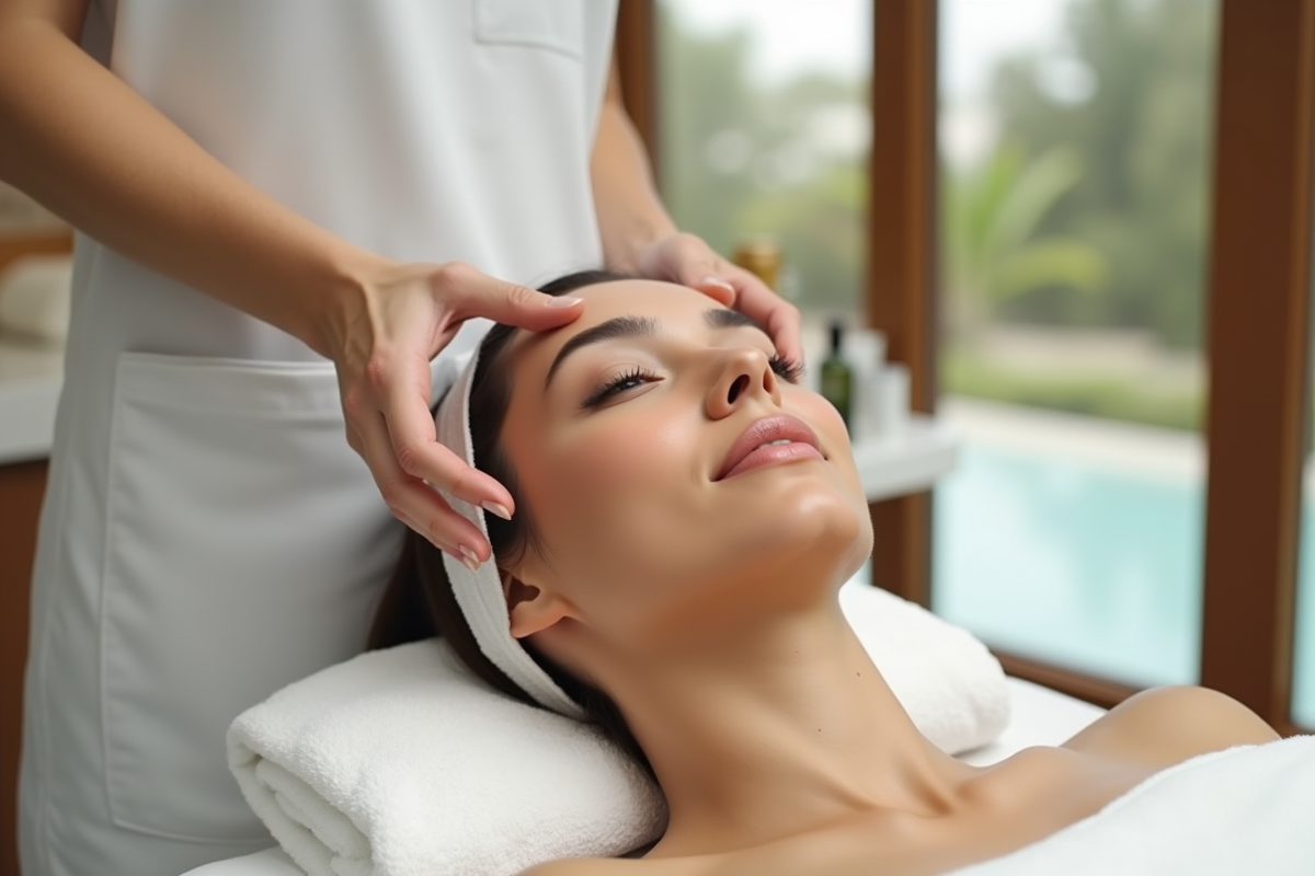 Femme recevant un massage facial dans un spa moderne