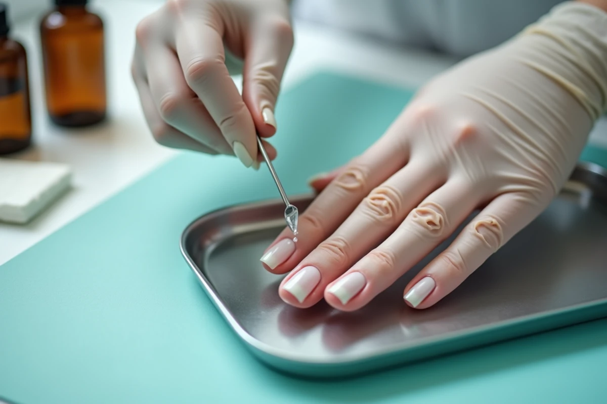 Retrait d'une extension d'ongle acrylique lors d'un protocole de traitement d'infiltration ongulaire