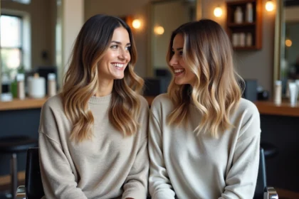 Deux femmes dans un salon de coiffure moderne avec balayage