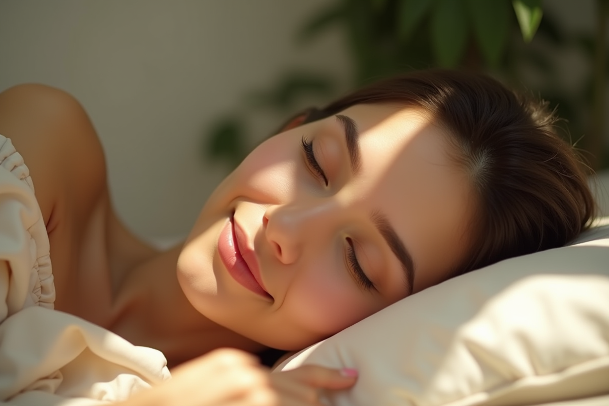 Visage avec peau saine et éclatante sous lumière douce